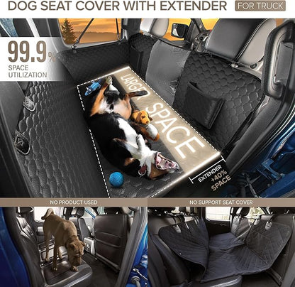 XL Truck Back Seat Extender for Dogs, PU Leather Hard Bottom Car Seat Cover for Dogs,Heavy Duty Dog Car Seat Cover for Back Seat, Waterproof Dog Hammock for Truck, F150, Ram1500 and Large SUV