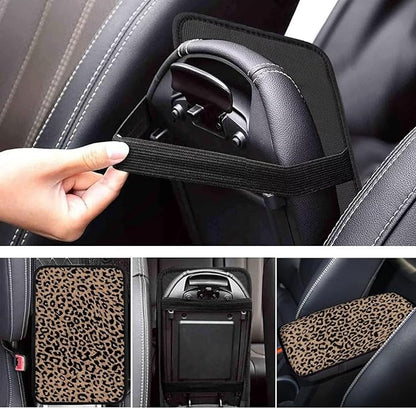 Horeset Brown Leopard Print Auto Console Armrest for Men Women Accessories Interior Decor, Car Center Console Arm Rest Pad Fit Most Vehicle