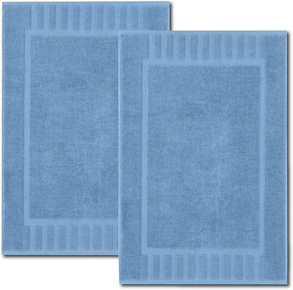White Classic Luxury Bath Mat Floor Towel Set - Absorbent Cotton Hotel Spa Shower/Bathtub Mats [Not a Bathroom Rug] 22"x34" | 2 Pack | Light Blue
