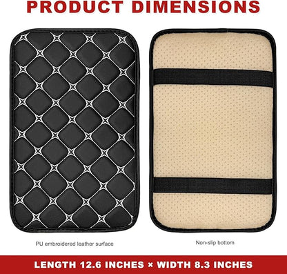 Car Center Console Cushion Pad, Anti-Scratch PU Leather Auto Armrest Seat Box Protector, Waterproof Arm Rest Protection Cover Interior Decoration for SUV Sedan Truck (White)