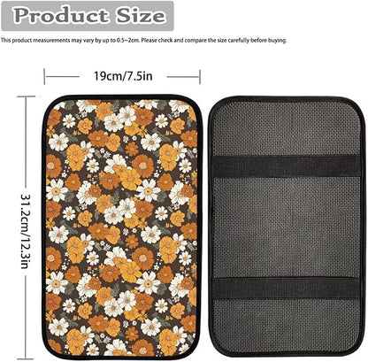 JoyLamoria Hippie Floral Car Armrest Cushion Cover Center Console Box Pad Car Accessories Easy Install