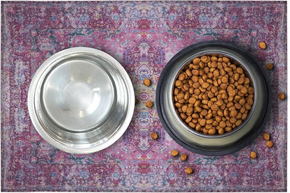 LOVEWAG Waterproof 2-Pack Pet Feeding Mats - 16" x 24" Premium Cat & Dog Food Mat - Non-Slip, Machine Washable Food Mat Protects Floors & Contains Water Bowl Spills - Pet Place Mats (Mystic Fuchsia)