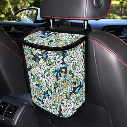 Mandala Floral Car Trash Can Easy to Install Car Trash Bag Hanging Lightweight Car Garbage Cans Interior Accessories for Most Cars SUV Truck Sedan