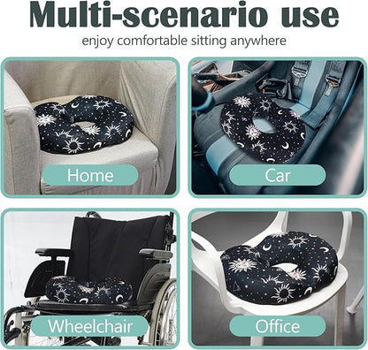 Hemorrhoid Pillows for Sitting Donut Gel Ergonomic Sun Moon Seat Cushion for Long Sitting Tailbone Pain After Surgery Relief Office Chair Pillow for Butt Cute Coccyx Car Drivers Postpartum Pregnancy