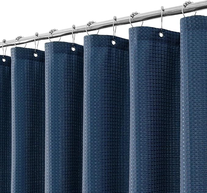 meioro Navy Blue Shower Curtain, Waffle Weave 256GSM Heavy Duty Textured Fabric Shower Curtains for Bathroom Hotel Spa, Luxury Weighted Polyester Cloth Bath Curtain Set with 12 Hooks, 72Wx78H