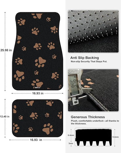 Cute Embroidered Dog Paw Car Floor Mats for Pet Lovers, Universal Fit All Weather Car Mats with Anti-Slip Nibbs Backing, Carpet Floor Mats for Cars, Trucks & Sedans, Full Set of 4 (Brown Paw)
