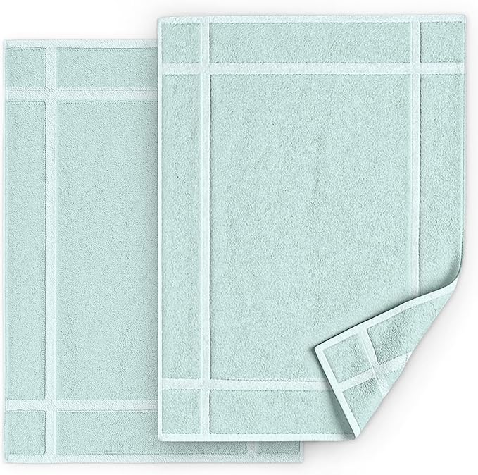 Pearl Linens Pack of 2 100% Cotton Bath Mat 20x30 inches, Soft & Absorbent Quick Dry Bathroom Mat Set, Not Bathroom Rugs, After Shower Mat, Bath Tub Mat, 687 GSM, Machine Washable, Mint Green