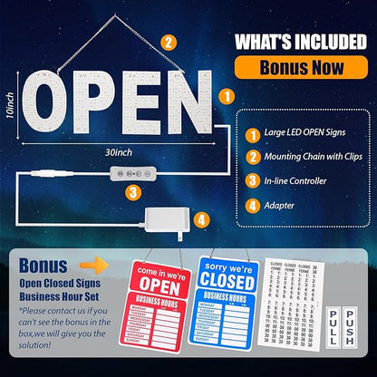 LED Open Signs for Business, Ultra Bright Adjustable Light Up Open Sign Led for