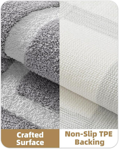Color&Geometry Bathroom Rugs, Water Absorbent and Quick Dry Microfiber Bath Rugs-20"x32", Non-Slip, Machine Washable, Extra Soft Plush Bath Mats for Bathroom, Laundry Room, Light Grey White
