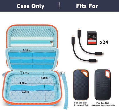 Case Compatible with SanDisk 1TB 2TB 4TB 500GB 8TB for SanDisk Extreme PRO Portable SSD External Hard Drive, Memory Card SD SDXC SDHC Card Storage Holder Organizer - for 2 Pcs SSD (Blue)