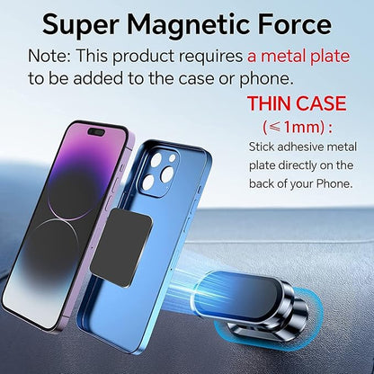 【2-Pack】 Magnetic Phone Holder for car, [ Super Strong Magnet][ with 4 Metal Plate ] iPhone Magnetic CarMount for Cell Phone, [ 360° Rotation ] Universal Dashboard Adhesive Car Magnetic Phone Mount