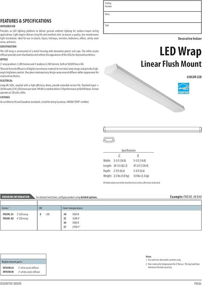 Lithonia Lighting 4 Foot LED Light Fixture, Low-Profile LED Wraparound Flush