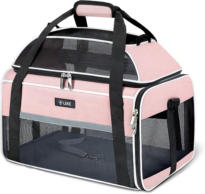 Lekereise Top-Expandable Pet Carrier 18x13x9.5 Inch Southwest Frontier Airline Approved Soft Sided Underseat to 15lbs Travel Carriers for Small Cats Dogs with Locking Safety Zippers Anti-Scratch Mesh