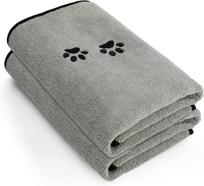 Wipela 2Pieces Microfiber Pet Bath Towel Dog Towel.Dog Towel Soft Absorbent Drying for Small Medium Large Dogs and Cats with Great for Bathing and Grooming (35 x 20 Inch Grey)