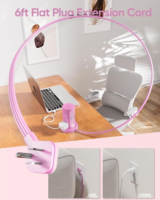 Power Strip Tower, kakyanill Surge Protector Tower 9 AC Outlets 8 USB, 6 Ft