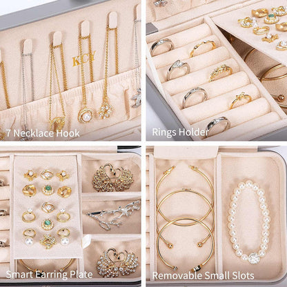 KCY Travel Jewelry Organizer Box for Women Girls, Small Travel Jewelry Case, PU Leather Portable Jewellery Storage Boxes Display Holder for Ring Earrings Necklace Bracelet Bangle, Gifts,Grey
