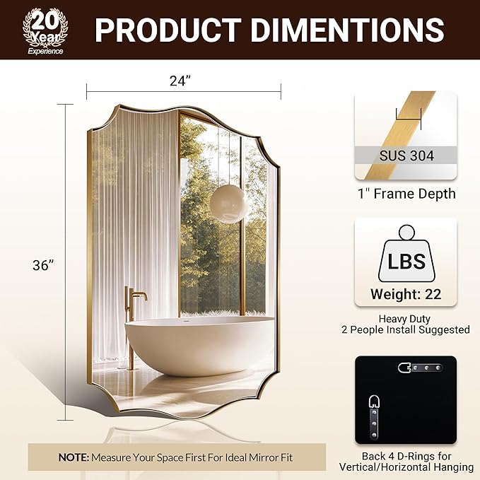 ANDY STAR Bathroom Vanity Mirror, 24x36 Irregular Wall Mirror, Asymmetrical