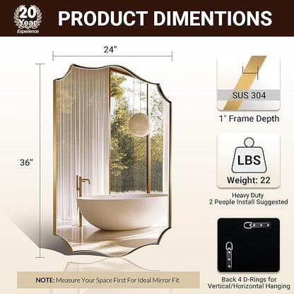 ANDY STAR Bathroom Vanity Mirror, 24x36 Irregular Wall Mirror, Asymmetrical