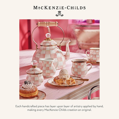 MACKENZIE-CHILDS Enamel Squashed Pot, Cute Enameled Container with Lid, 20 Ounces, Pink-and-White Rosy Check