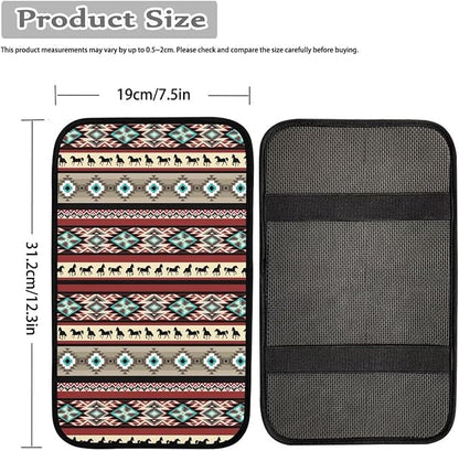 JoyLamoria Aztec Southwestern Horse Car Center Console Armrest Cover Non Slip Auto Arm Rest Cushion Pads Armrest Protector for Women