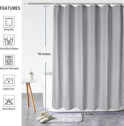AooHome Waffle Weave Fabric Shower Curtain for Bathroom, 72"x78" Extra Long Bath Curtain with Weighted Hem, Heavy Duty, Water Repellent, 72 Width by 78 Height Inch, Grey