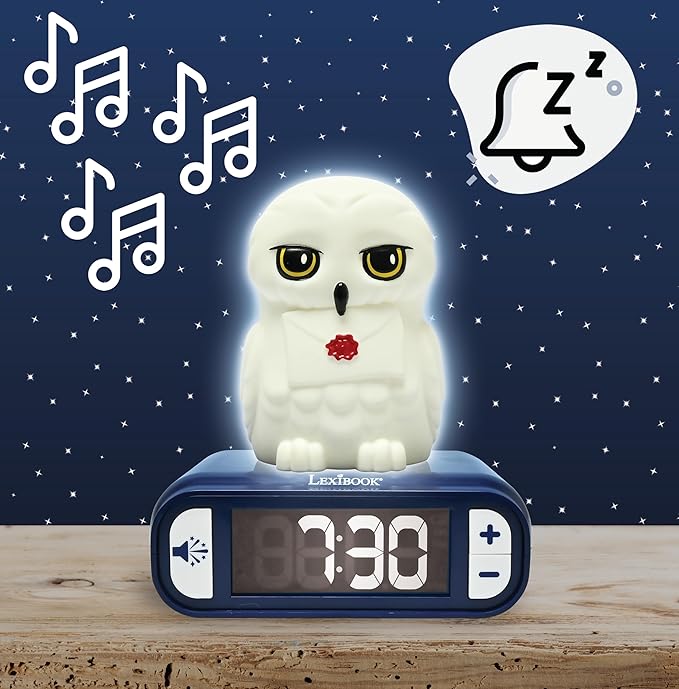 LEXiBOOK, Hedwig Nightlight Alarm Clock, Sounds and Melodies, Backlit LCD Screen