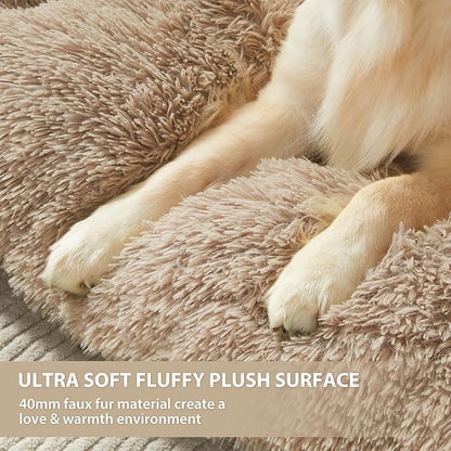 BFPETHOME Dog Beds for Large Dogs, Plush Dog Crate Bed Fluffy Cozy Kennel Pad for Sleeping &Ease Anxiety, Washable Pet Mats with Anti-Slip Bottom for Large Dogs, Brown