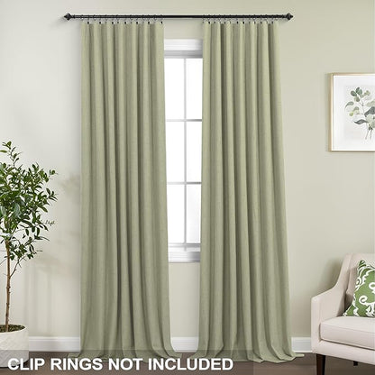 KOUFALL Sage Green Back Tab Linen Blackout Curtains 52x90 Inches Long