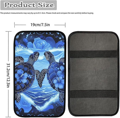Suobstales Turtle Hibiscus Print Car Center Console Armrest Cover Seat Box Mat Auto Decorations Fit Most Vehicle SUV Truck Sedan