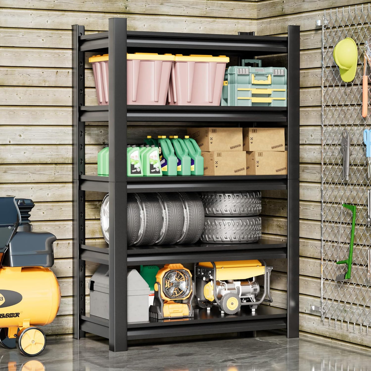 Garage Shelving Unit Rustproof 72" H3000bls Heavy Duty Storage Shelves Easy Assembly 5 Tier Adjustable Metal Steel Utility Shelf Rack Garage Storage Organize for Tools,Basement,Warehouse