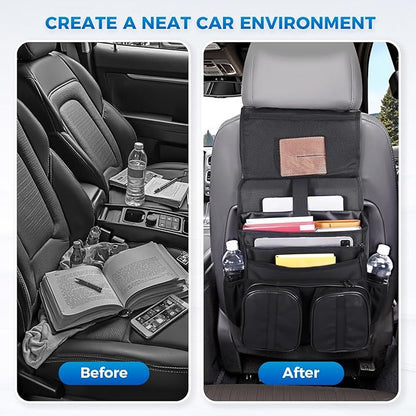 Tsumbay 2-in-1 Car Seat Organizer for Front Seat, Hanging Car Organizer with Laptop Compartment, Tablet Holder & Adjustable Shoulder Strap, Heavy-Duty Oxford Leather Office Organizer for SUV,Truck,Van