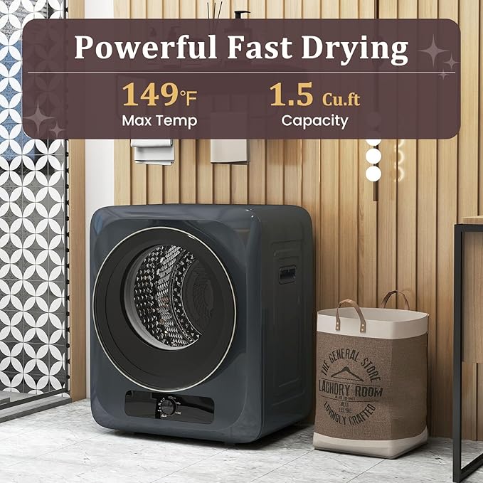 Auertech 1.5 Cu.Ft Portable Clothes Dryer, 850 W Front Load Electric Dryer