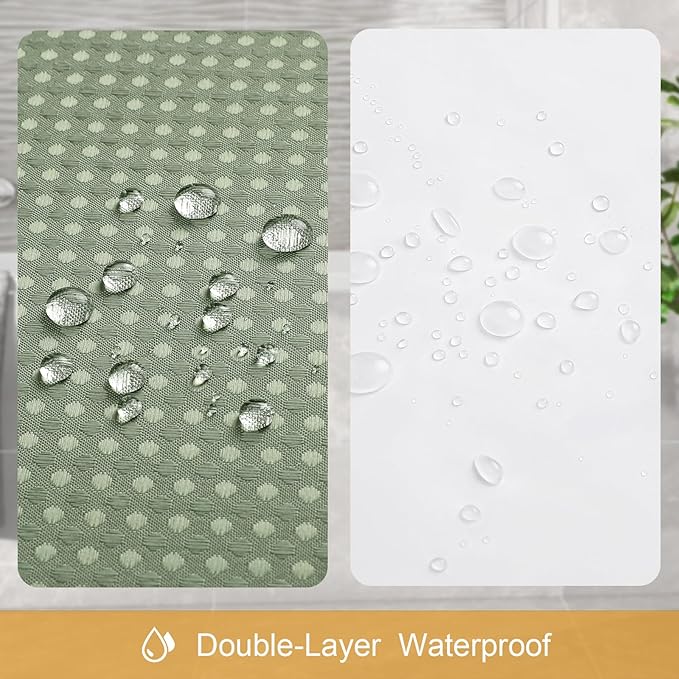 Craidlela 3 in 1 Extra Long Shower Curtain Set-72 W x 84 H, Sage Green Waffle and PEVA Liner Set with 12 Stainless Steel Hooks, Waterproof Fabric for Bathroom