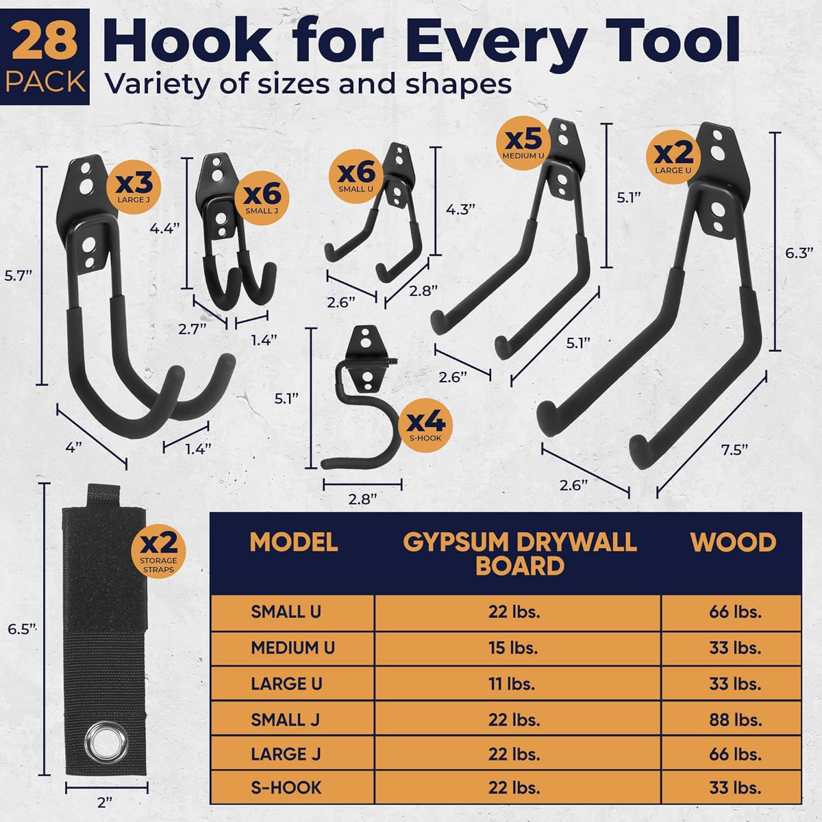 28 Pack Steel Heavy Duty Garage Hooks Storage Hooks with Anti-Slip Coating, Utility Garage Wall Mount Hanger and Organizer for Bikes, Ladder, Rope, Broom, Shovel and Garden Power Tools (28, Black)