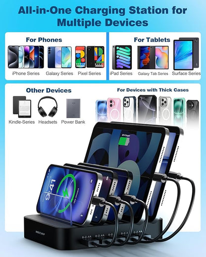 MSTJRY Charging Station for Multiple Devices : 5 Port Multi USB-A Charger