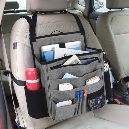 LUXJA Car Front Seat Organizer with Laptop and Tablet Storage Pockets, Car Seat Organizer with Back Adjustable Straps, Gray
