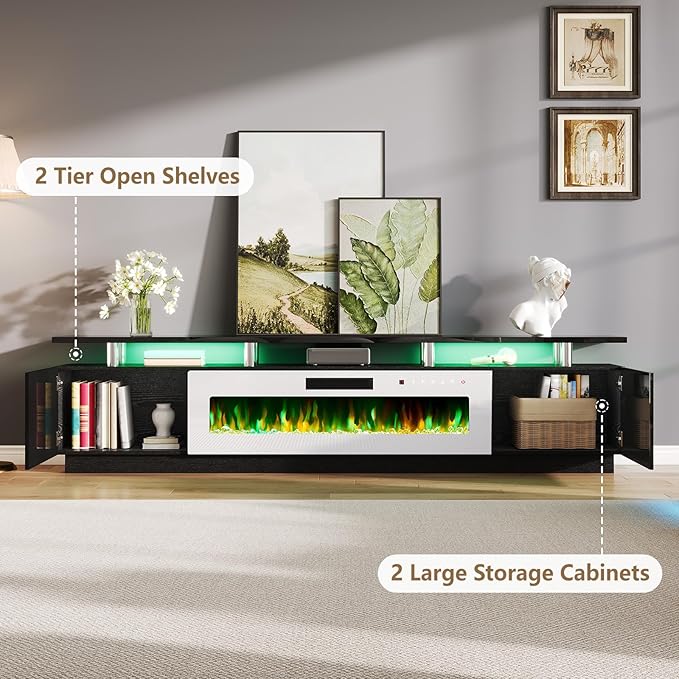 AMERLIFE 90" 2 Tier Fireplace TV Stand