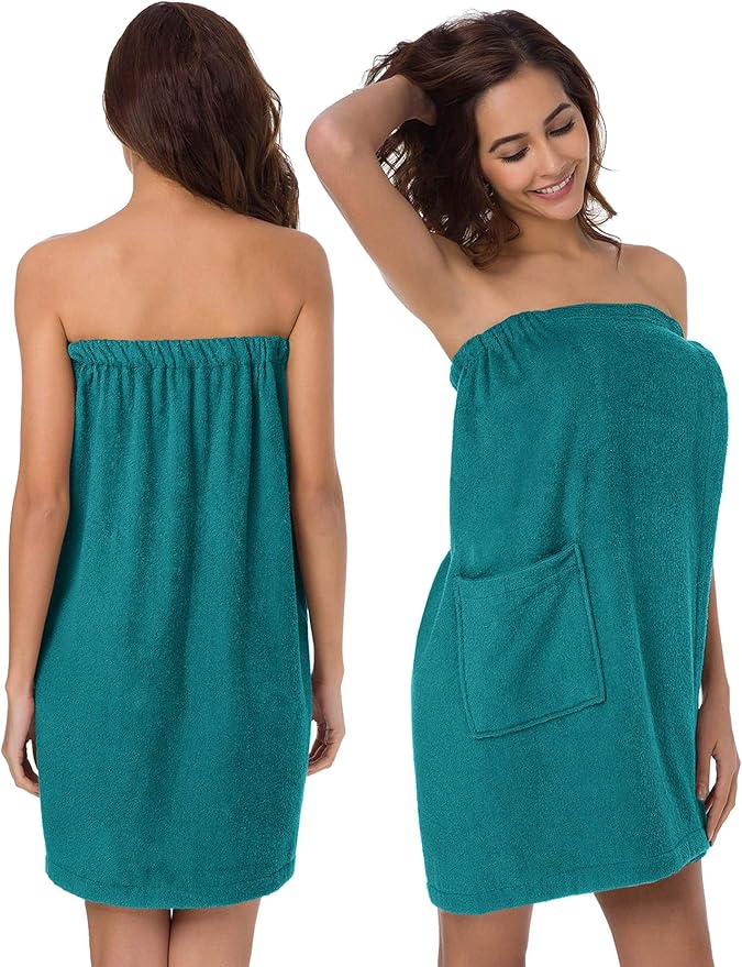 SIORO Women Bath Towel Wrap Robe, Soft Cotton Terry Spa Cloth, Plush Adjustable Closure for Shower, Travel, Pool, Gym