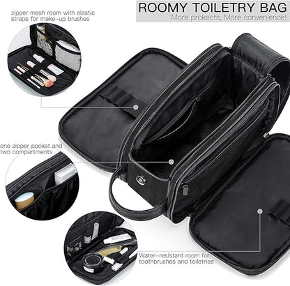 Elviros Toiletry Bag for Men, Large Travel Shaving Dopp Kit Water-resistant Bathroom Toiletries Organizer PU Leather Cosmetic Bags Fathers Day Gift(Medium, Black)