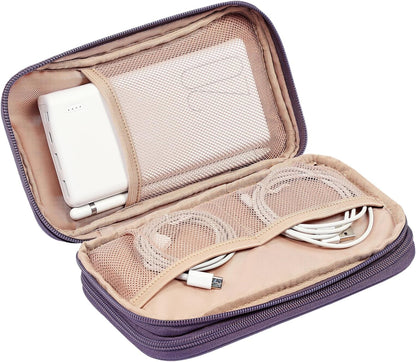 NISHEL Travel Cord Organizer Case, Double Layers Tech Electronic Bag, Essentials for Charger, Cable, Phone, Flash drive, Medium, Purple