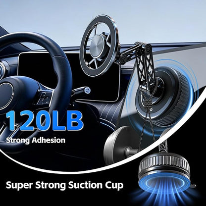 Car Phone Holder [120LBS Strongest Suction 2800gf Magnetic], 360° Adjustable for Magsafe Car Mount, Car Phone Mount for Cars/Gyms/Mirrors/Shower Stalls, Compatible with iPhone and Android Devices (6)