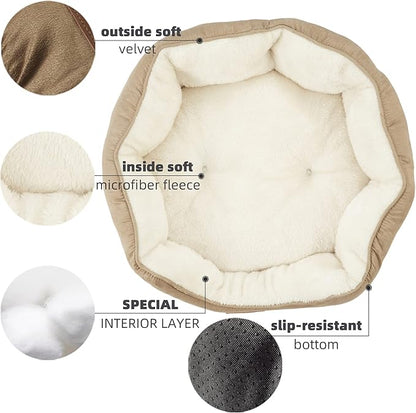 Asvin Small Dog Bed for Small Dogs, Cat Beds for Indoor Cats, Pet Bed for Puppy and Kitty, Extra Soft & Machine Washable with Anti-Slip & Water-Resistant Oxford Bottom, Light Brown, 20 inches