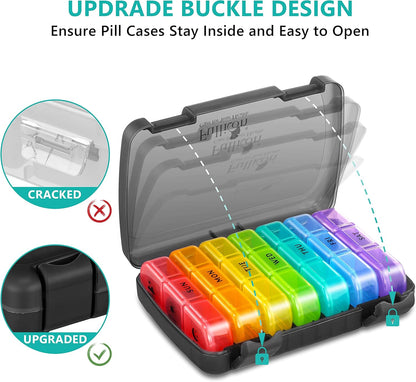 Pill Organizer 3 Times a Day, Fullicon Large Weekly Pill Case 7 Day, Daily Pill Box with 21 Compartments, Pill Dispenser Supplement Holder for Pills/Vitamin/Fish Oil - Multi-Colored