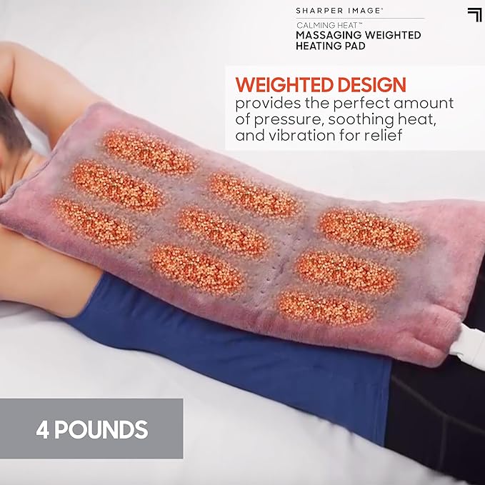 Calming Heat Massaging Vibrations Weighted Heating Pad by Sharper Image |