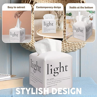 Christian Gifts Square Tissue Box Cover, Bible Verse Inspirational Quote Gift Ideas for Friends, Matthew Decor for Bathroom Office, Housewarming New Home Favor-(5.2 Inches)