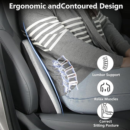 Car Seat Cushion, 2 in 1 Car Seat Cushion or Lumbar Support, Ergonomic Memory Foam Seat Cushions for Car Truck Sedan Home Office, Grey
