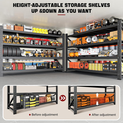 5000LBS Storage Shelves,60" W Garage Shelving Heavy Duty Metal Adjustable Garage Shelves, Shelving Units Industrial Shelving for Warehouse,60" W x 24" D x 70" H,Black