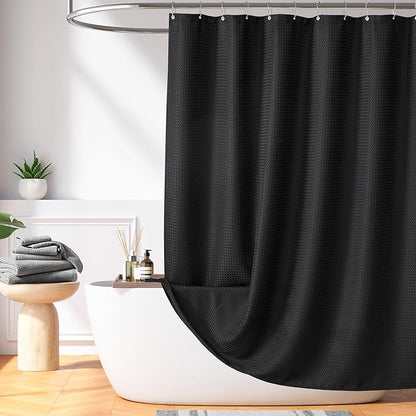 Madison Park Shower Curtain Waffle Weave, Vibrant Dyed, Waffle Shower Curtain 3M Scotchgard Moisture Management, Farmhouse Long Shower Curtains for Bathroom, Long: 72x78 Black