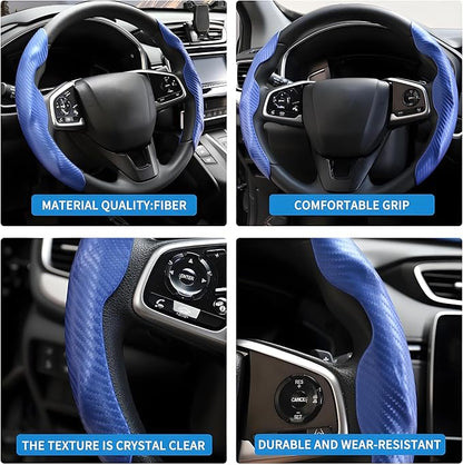 2 Pc Car Carbon Fiber Steering Wheel Cover, Anti-Skid & Scratch-Proof Ultra Thin Steering Wheel Cover Protector Men/Women,100% Universal Fit Steering Wheel,Car Accessories Gifts