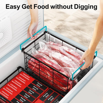 iSPECLE Freezer Organizer - 6 Pack Large Freezer Organizer Bins for 5 to 7 Cu.Ft Chest Freezer, Stackable Easy Access Food No More Digging, Sturdy Metal Wire Basket Not Scratch Bottom, Black